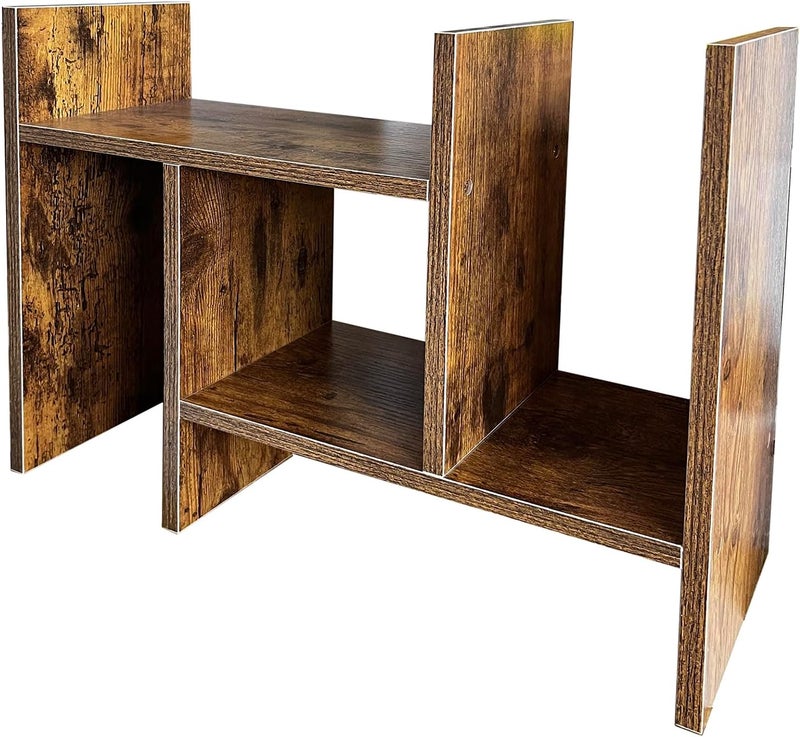 Meikuler Desktop Shelf Organizer, Adjustable Wood Display Desk Shelf, Office Storage Rack Tabletop Bookshelf Multipurpose Shelves for Home Decor, Office, Gifts (Brown) - Image 3